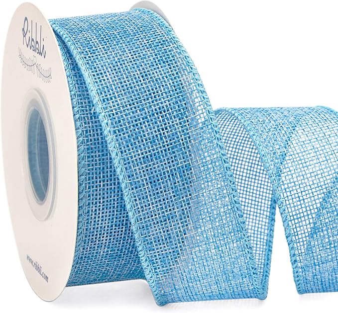 Ribbli Baby Blue Burlap Wired Ribbon, 1-1/2” Inch x Continuous 10 Yard by Ribbli