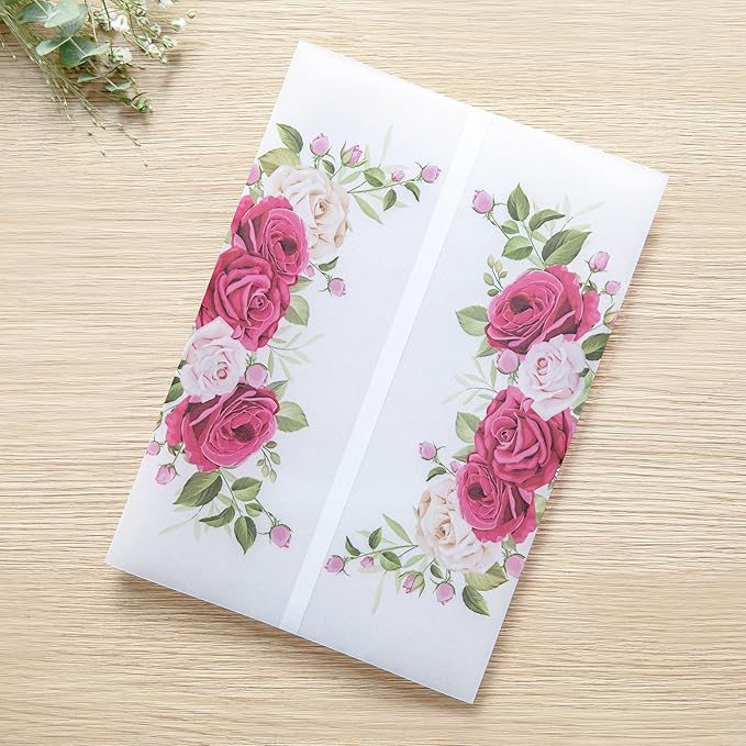 PONATIA 50PCS Vellum Jackets for 5x7 Invitation Cards- 135GSM Fuchsia Flowers by ponatia