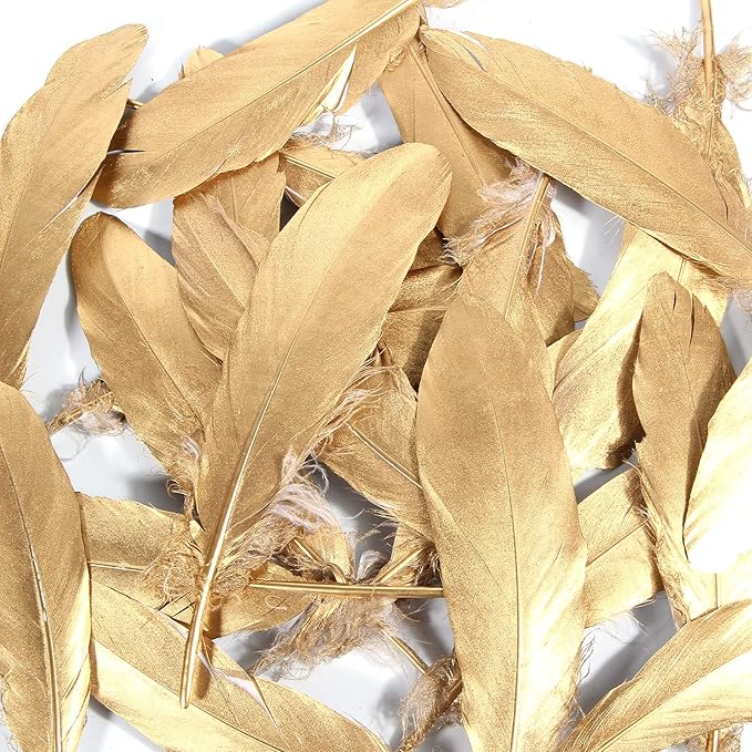 THARAHT 120pcs Gold Goose Feathers Natural Bulk 6-8 inch 15-20cm - Image 3