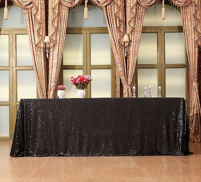 SquarePie Sequin Tablecloth 60 x 120 Inch Black Sparkly Table Linen - Image 8