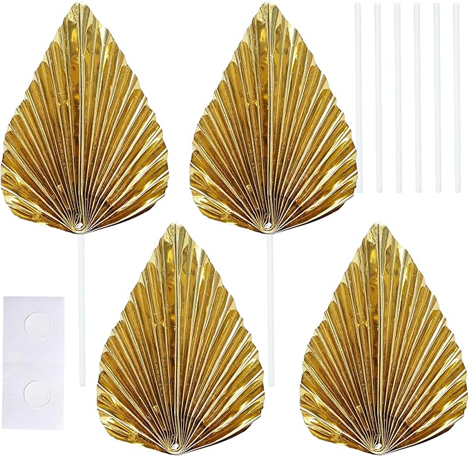 Gyufise 6Pcs Paper Palm Fan Cake Toppers Palm Spear Leaves Fan Cupcake Toppers - Image 3