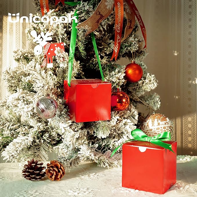 UnicoPak 50 Pack 4x4x4 Christmas Red Gift Boxes - Image 3