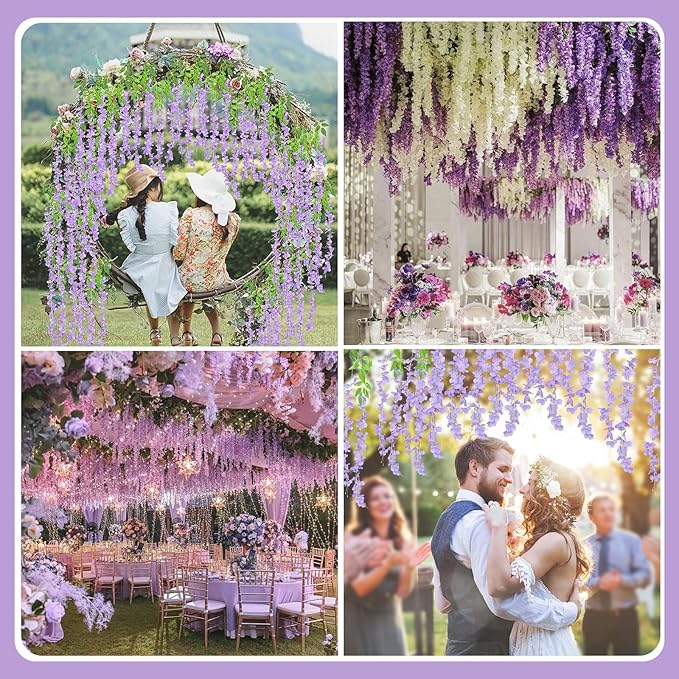 12 Pack Light Purple Wisteria Hanging Flowers Garland - Image 6