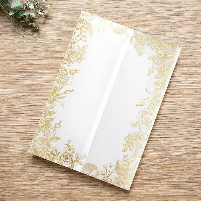 PONATIA 50 PCS Vellum Jackets for 5x7 Invitations- 135gsm Gold Foil Print by ponatia