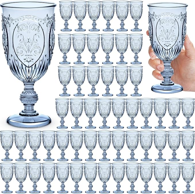 60 Pack Plastic Goblets 10oz Upgrade Vintage Water Goblet Plastic Wine Glasses by Wiwiqing