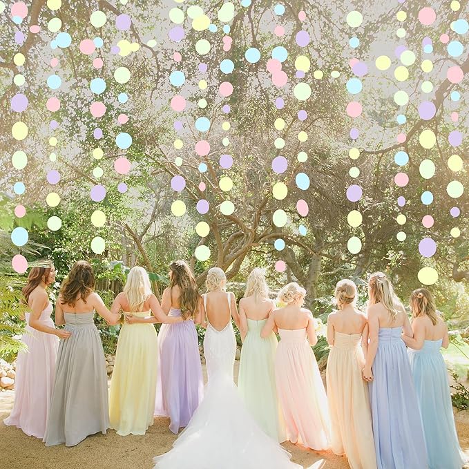 Pastel Party Decorations Blue Purple Pink Yellow Green Circle Dots Garland - Image 7