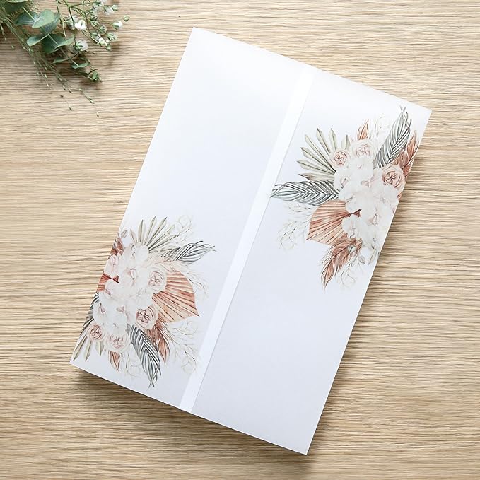 PONATIA 50PCS Vellum Jackets for 5x7 Invitation Cards- 135GSM Boho Flowers by ponatia
