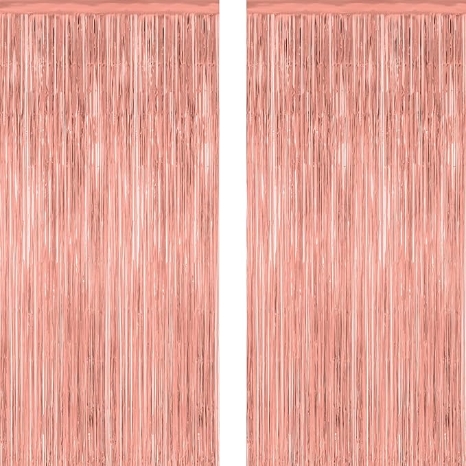 2 Pack Rose Gold Decorations, 3.28 FT x 7.05 FT Rose Gold Fringe Curtains by ZATAYE