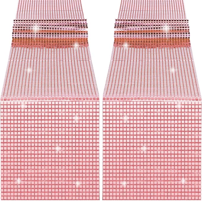 Durony 2 Pack Disco Table Runner 11 x 108 Inch Mirror Rose Gold Glitter Foil by durony