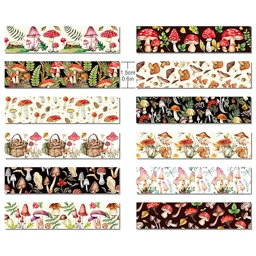Adirasenotek 12 Rolls Mushroom Washi Tape Set, Vintage Washi Tape Decorative - Image 3