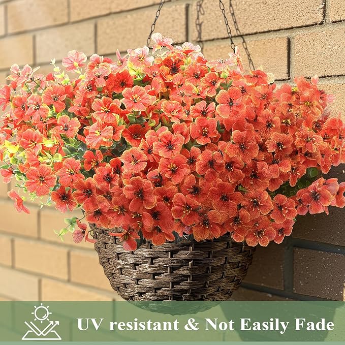 Artificial Flowers for Outdoors 24 Bundles, UV Resistant Orange Fake Silk - Image 2