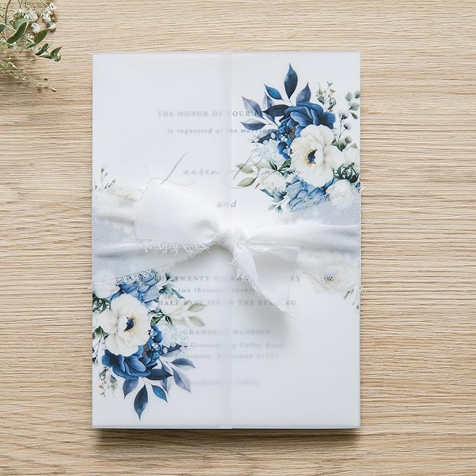 PONATIA 50PCS Vellum Jackets for 5x7 Invitation Cards- 135GSM Dusty Blue - Image 6