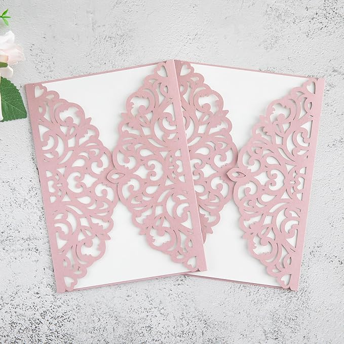 20Pcs Dusty Rose Laser Cut Invitation Cards - Image 6