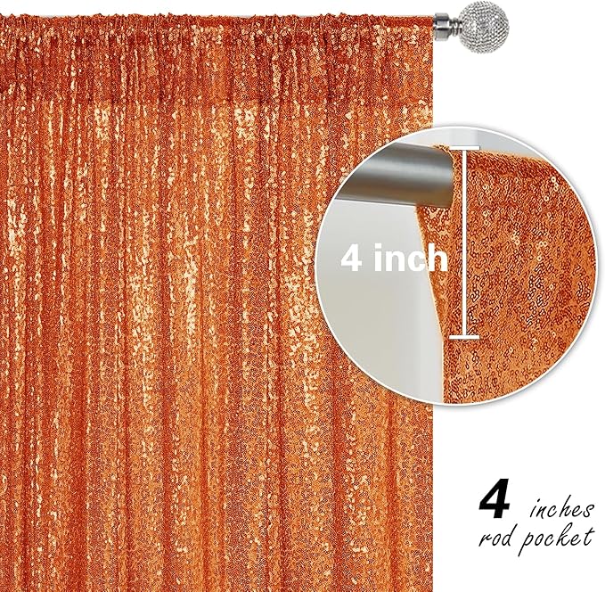 Orange Sequin Backdrop Curtain 2 Pieces 2FTx8FT Glitter Photography Backdrop - Image 5