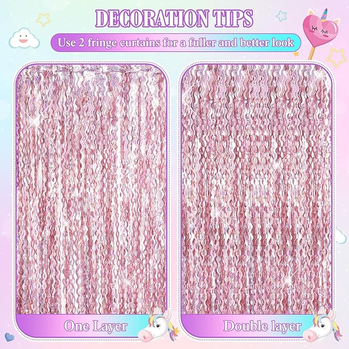 Jutom 6 Pieces 3.3 x 6.6 ft Wavy Tinsel Foil Fringe Curtains Foil Fringe - Image 4