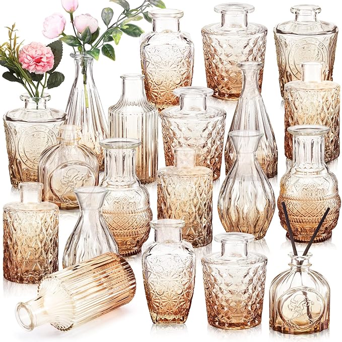 20 Pcs Glass Bud Vase Set Small Vintage Flower Vase in Bulk by Inbagi