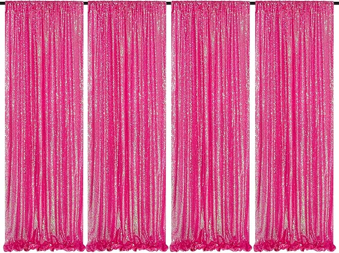 Iridescent Hot Pink Curtains Sequin Backdrop by QueenDream