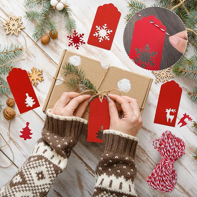 Aneco 150 Pieces Christmas Paper Gift Tags Red Kraft Tags Hang Labels Christmas - Image 6