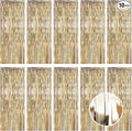 10 Pack Champagne Gold Foil Curtain Backdrop 3.2ft x 9.8ft Metallic Tinsel Foil by Ohiyoo