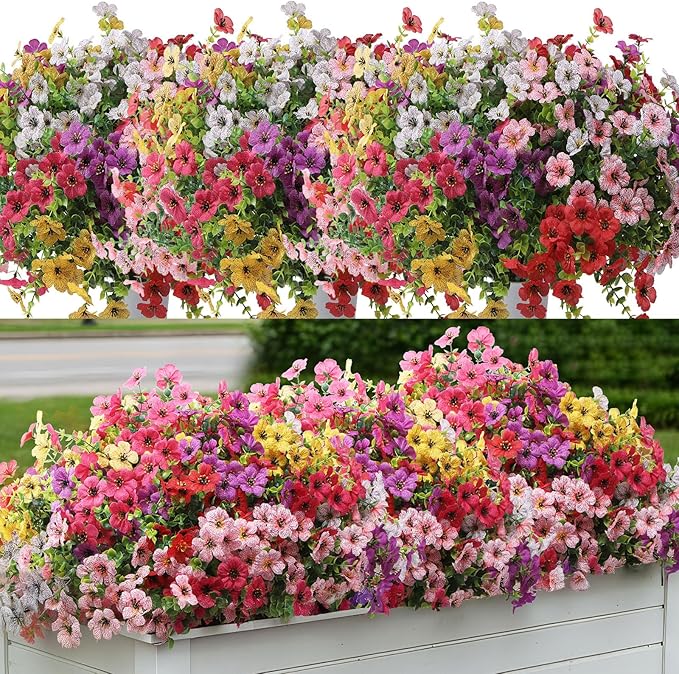 Artificial Flowers for Outdoors 24 Bundles, UV Resistant Colorful Fake Silk by LUOAIYI