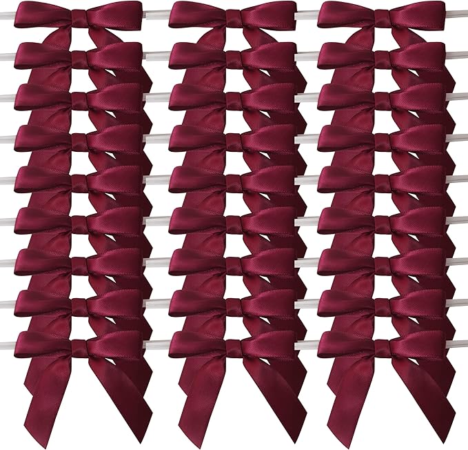 50pcs 2-1/2" Burgundy Satin Ribbon Bows - Image 2