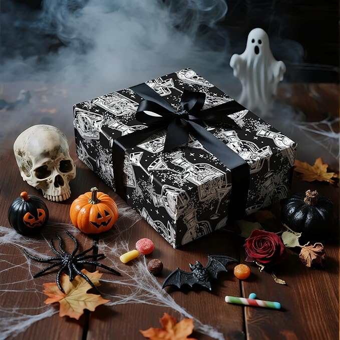 LeZakaa Halloween Wrapping Paper Roll, Gothic Skull-in-Bottle and Eye Cocktail - Image 5