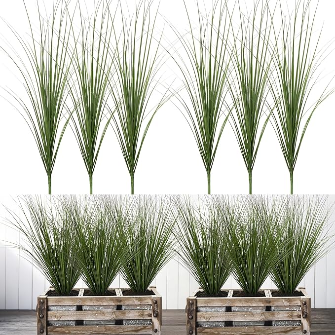 6PCS Fake Plants Artificial Wheat Grass Greenery Plastic Plants Fake Grass by UqueetenLtd