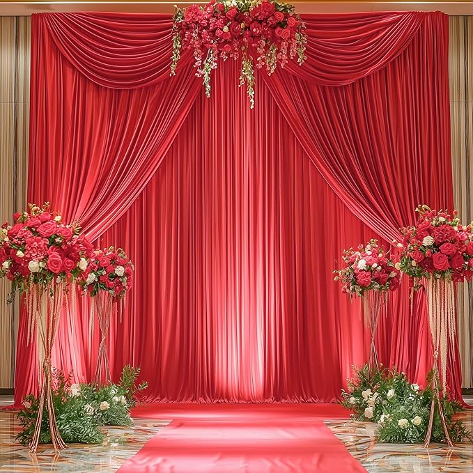 50ftx12ft Wrinkle Free Red Backdrop Curtain, 10 Panels 12FT Height Red Wedding - Image 9
