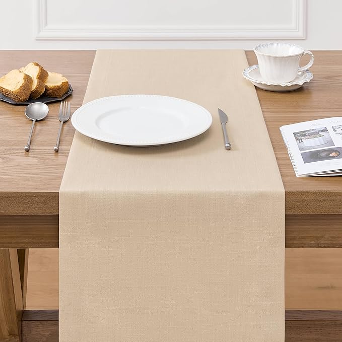 ZeeMart Linen Textured Border Table Runner, 14 x 36 Inch Oatmeal, Farmhouse - Image 3