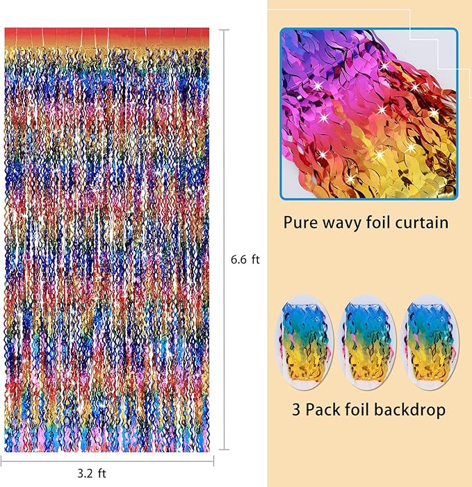 3 Pack Colorful Foil Fringe Curtain Backdrop - Image 3