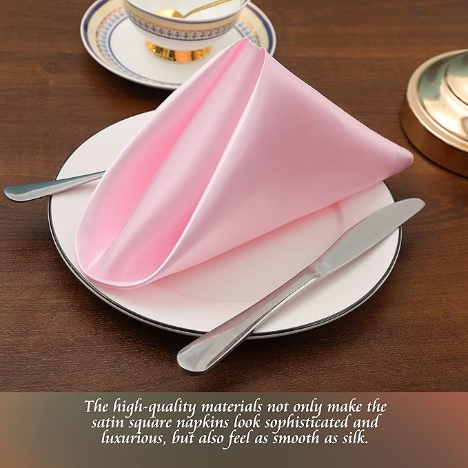 Manyshofu 60 Pieces Light Pink Satin Napkins - Image 2