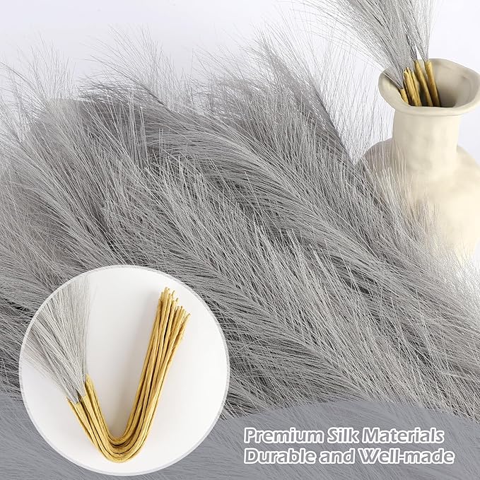 Grey Pampas Grass Decor 30 Pcs 21.7 Inch Faux Gray Pampas Grass Bulk Artificial - Image 4