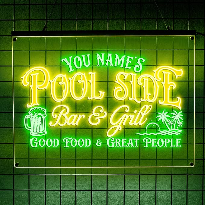 Personalized Pool Side Bar & Grill Neon Sign, Custom LED Light by LULMicaLedSign