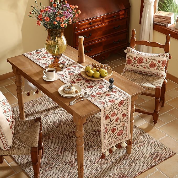 ISAENNE Designer Elegant Linen Table Runner 87 Inches Long, Vintage Orange - Image 8