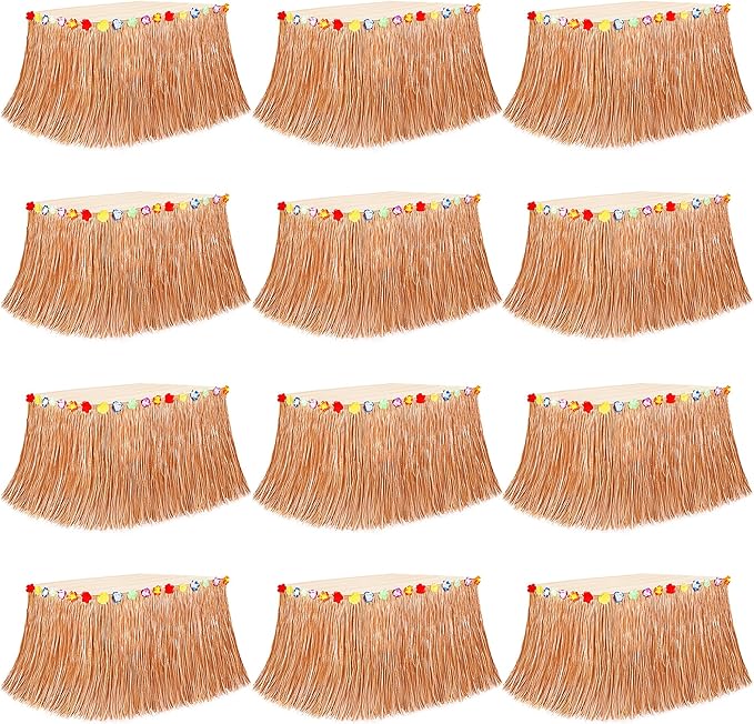 12PCS Hawaiian Table Skirt, Luau Themed Grass Table Skirt Party Supplies by Huskein