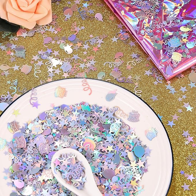 VHUWE Happy Birthday Confetti, 1.6 oz Laser Silver Cake Balloon Star Goblet - Image 5