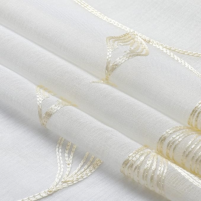 VISIONTEX Sheer Curtains 63 inch Length 2 Panels Set, Rod Pocket Embroidered - Image 7