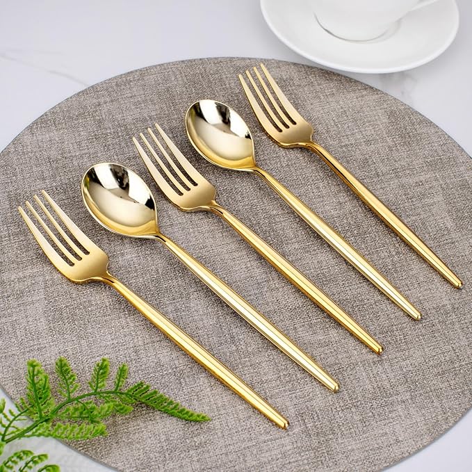 SUT 200PCS Gold Plastic Forks and Spoons Heavy Duty Set, Disposable Utensils - Image 6