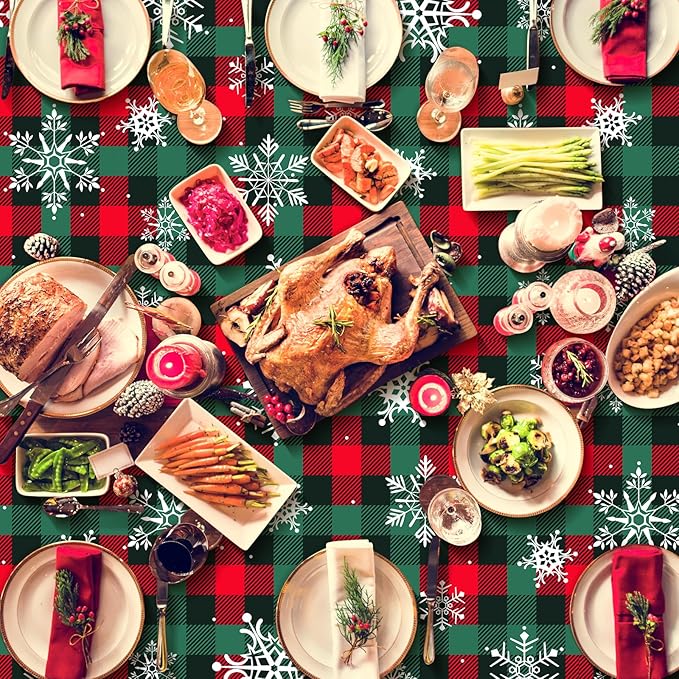 3Pcs Christmas Buffalo Plaid Snowflake Party Tablecloths Decorations, Plastic - Image 8
