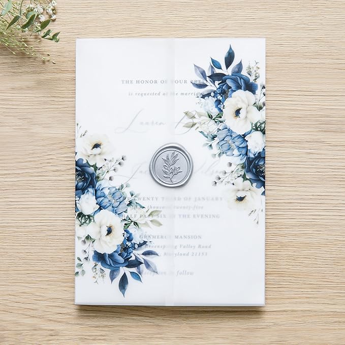 PONATIA 50PCS Vellum Jackets for 5x7 Invitation Cards- 135GSM Dusty Blue - Image 3