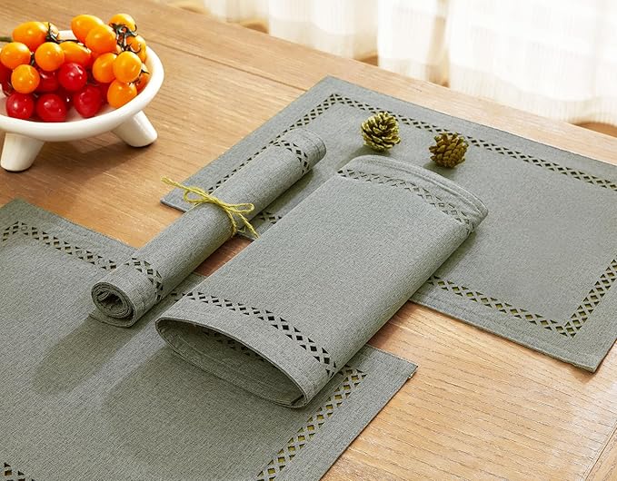 Burlap Placemats Set of 6, 12 x 18 Inch Rustic Geometric Hollow Place Mats - Image 6