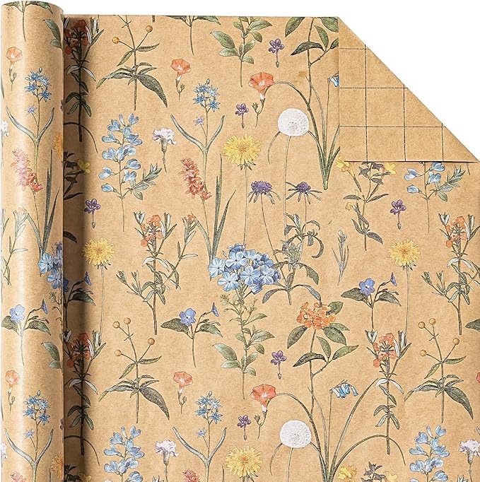 WRAPAHOLIC Kraft Floral Wrapping Paper Roll - Image 2
