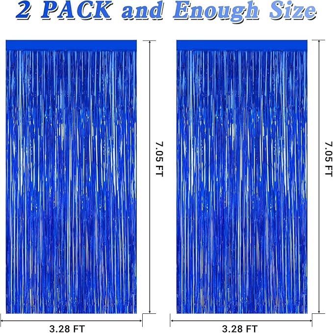 2 PCS Tinsel Backdrop, 3.28 FT x 7.05 FT Dark Blue Backdrop Curtains, Metallic - Image 2
