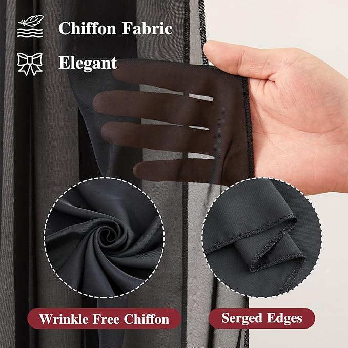 Wedding Arch Draping Fabric, 1 Panel 18FT Black Sheer Chiffon Curtain Drapes 6 - Image 2