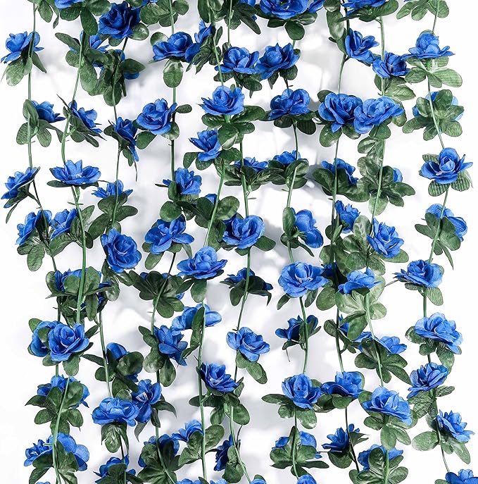 Miracliy 5Pcs 41FT Blue Flower Garland Artificial Rose Arch Vines Fake Spring - Image 2