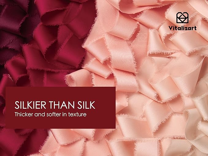 Vitalizart Silk Like Satin Ribbon 1 inch x 25 Yard Red & Pink Handmade Frayed - Image 3