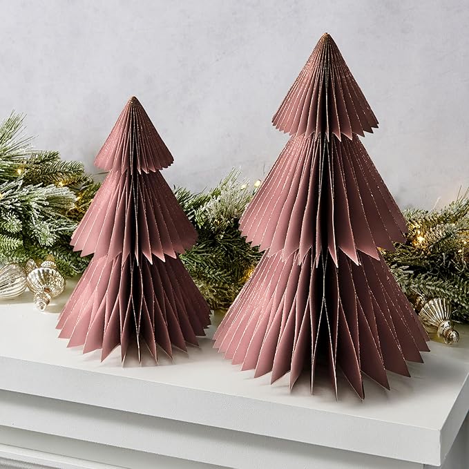 LampLust Pink Tree, 2 Pack Honeycomb Paper Trees 10 & 12 Inch, Winter by LampLust