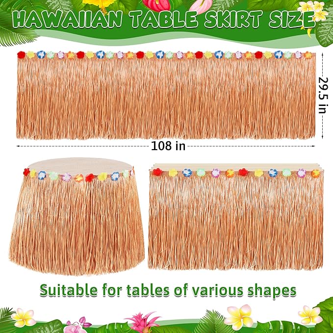8PCS Hawaiian Table Skirt, Luau Themed Grass Table Skirt Party Supplies - Image 2