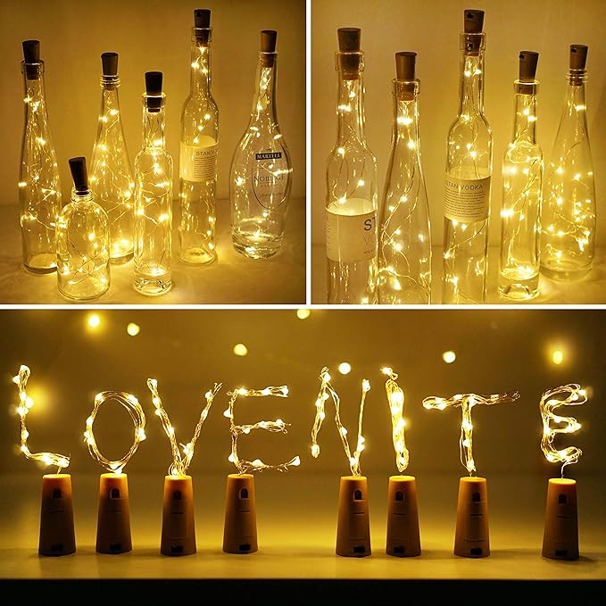 Wine Bottle Lights with Cork, Battery Operated 15 Pack 20 LED Cork Shape Silver - Image 6