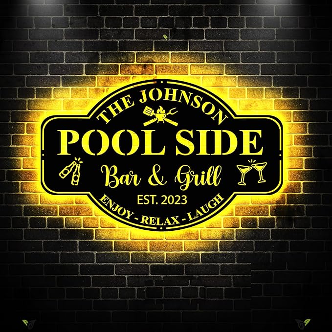 Personalized Family Poolside Sign LED Light, Swimming Pool Metal Sign, Pool - Image 2
